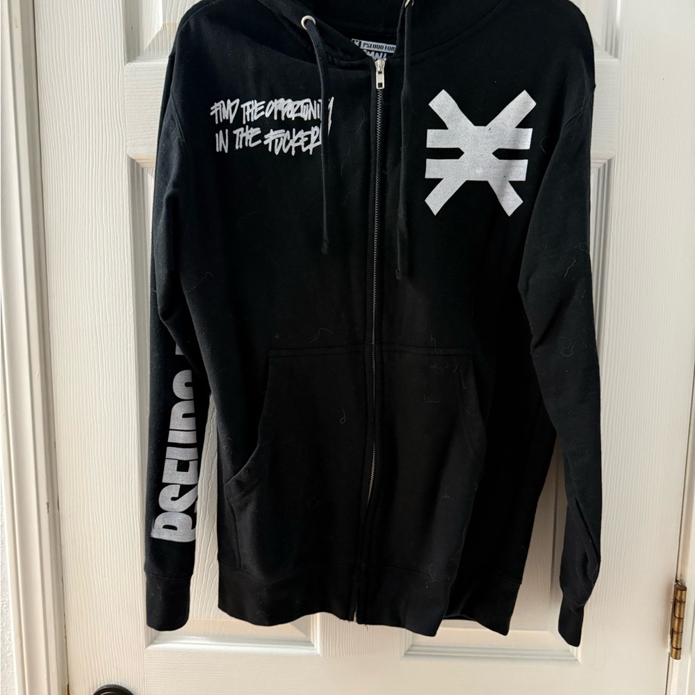 Black Psuedo Force Zip Up Hoodie